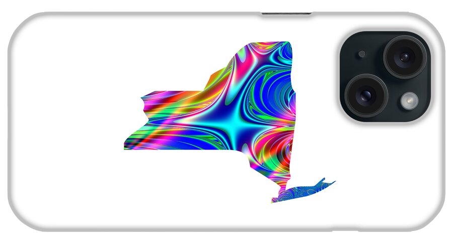 State Of Florida Map Rainbow Splash Fractal iPhone Case featuring the digital art State of New York Map Rainbow Splash Fractal by Rose Santuci-Sofranko