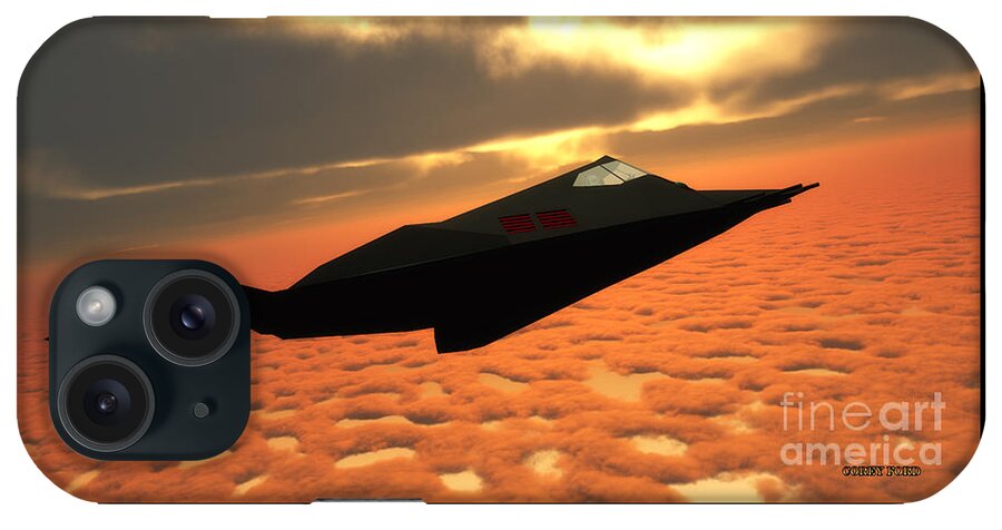 Lockheed F-117 Nighthawk iPhone Case featuring the painting Stealth Fighter Jet Side View by Corey Ford