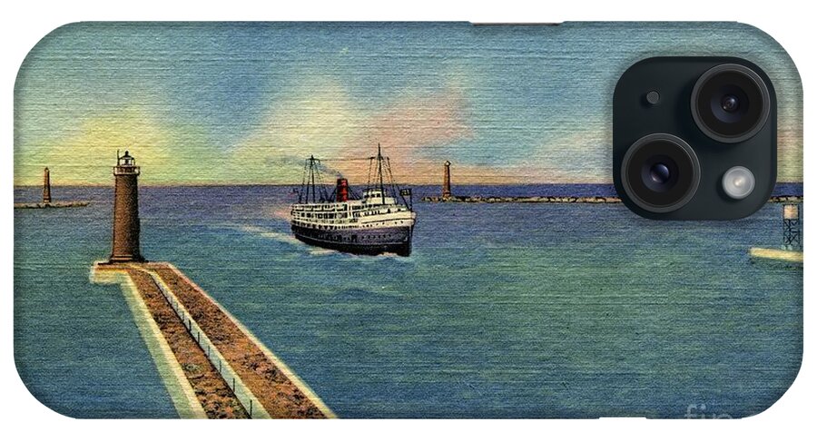 Aap iPhone Case featuring the photograph steamer entering harbor Muskegon MI by Heidi De Leeuw