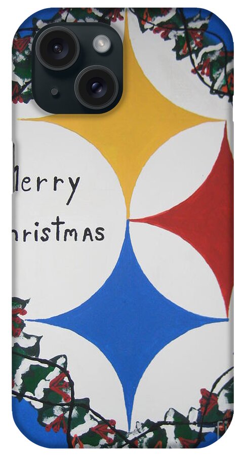 Steelers iPhone Case featuring the painting Steelers Christmas Card by Jeffrey Koss