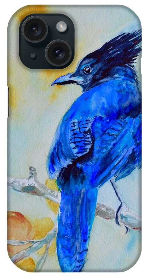 Jay iPhone Case featuring the painting Steller's Jay On Aspen by Beverley Harper Tinsley