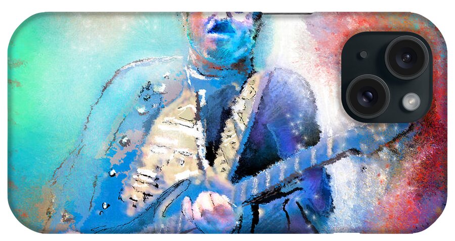 Music iPhone Case featuring the painting Steve Lukather 01 by Miki De Goodaboom