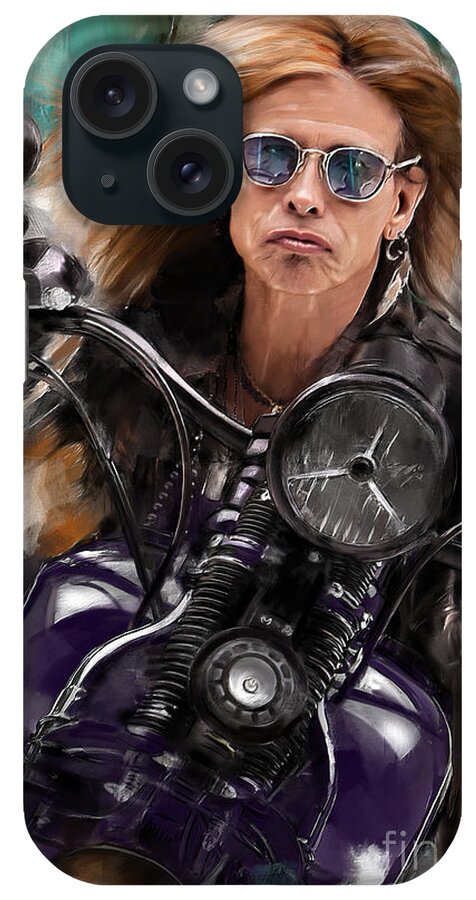 Steven Tyler iPhone Case featuring the painting Steven Tyler on a bike by Melanie D