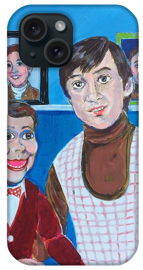 Ventriloquist Dummy Jerry Mahoney Paul Winchell 1950's 1970's Turtleneck Stevie Small Ventriloquism Creepy School Pictures iPhone Case featuring the painting Stevie and Jerry by Jonathan Morrill