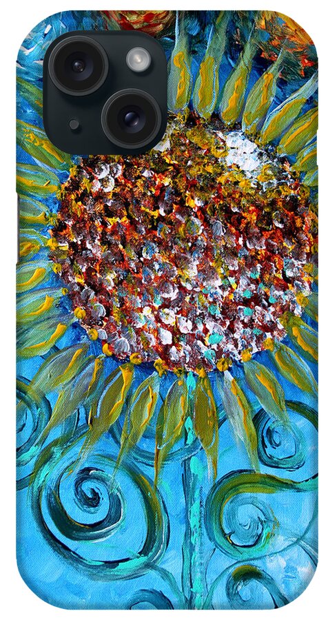 #sunflower #sunflowerart #art #flower #flowerart #vangogh #style #modern #crazy #you #blue #scarpace #sun #sun #stars #starrystarry #romanticart #romantic iPhone Case featuring the painting Still Crazy About You by J Vincent Scarpace