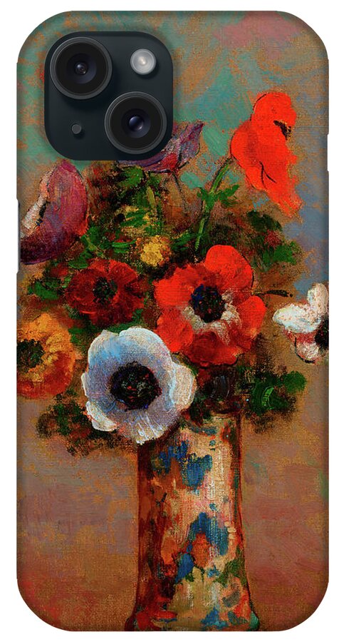 Odilon Redon iPhone Case featuring the painting Still Life with Anemones by Odilon Redon