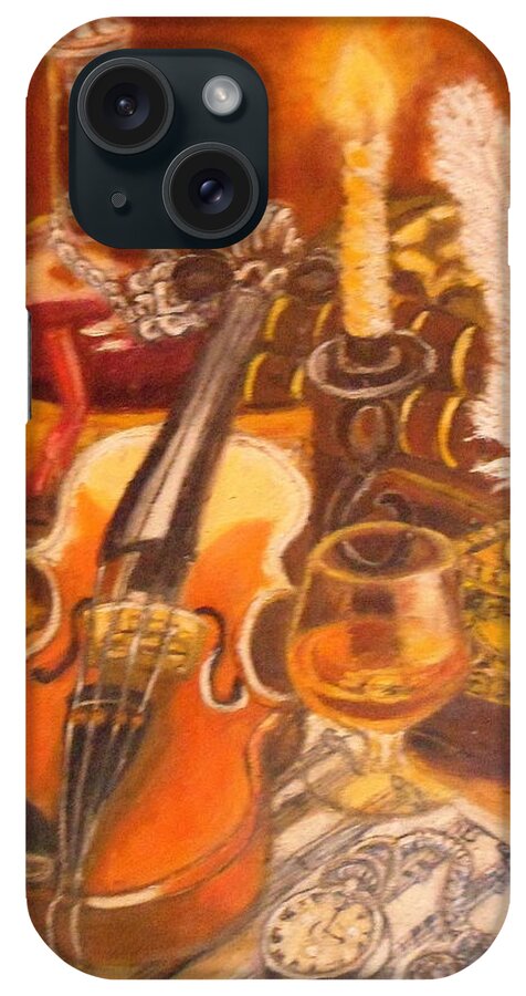 Still Life iPhone Case featuring the painting Still Life with Violin and Candle by Greta Gartner