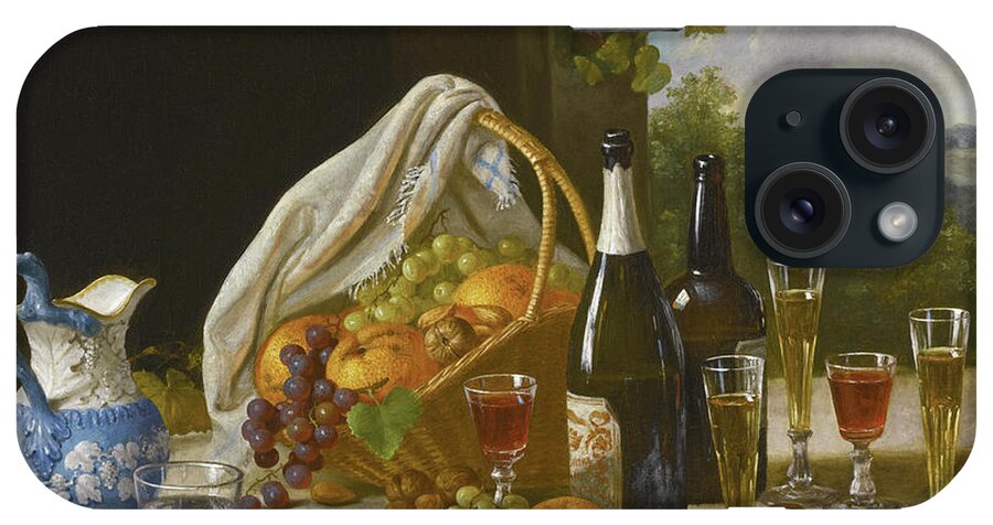 John F Francis iPhone Case featuring the painting Still Life with Wine and Fruit by John F Francis