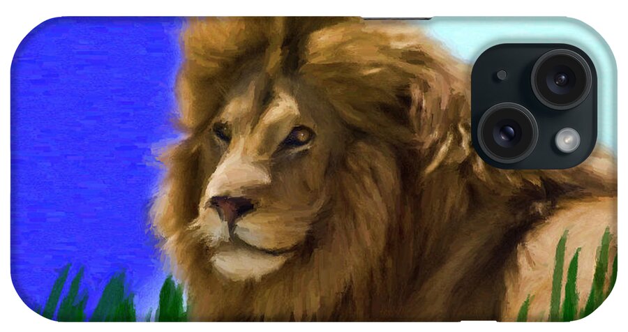 Lion iPhone Case featuring the mixed media Still the King II by Tyler Robbins