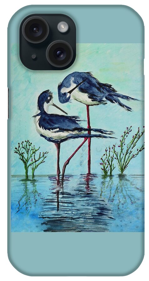 Linda Brody iPhone Case featuring the painting Stilts Bathing by Linda Brody