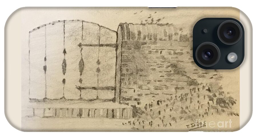 Sketch iPhone Case featuring the drawing Stone Gate by Thomas Janos