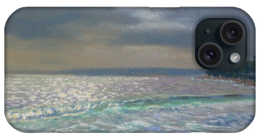 Pastels iPhone Case featuring the pastel Storm over Queensland Beach ,Nova Scotia by Rae Smith PAC