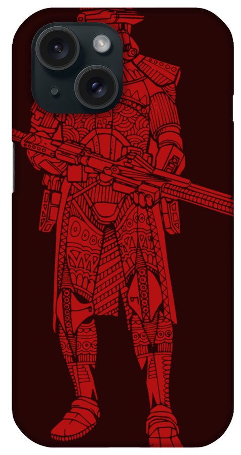 Stormtrooper iPhone Case featuring the mixed media Stormtrooper Samurai - Star Wars Art - Red by Studio Grafiikka
