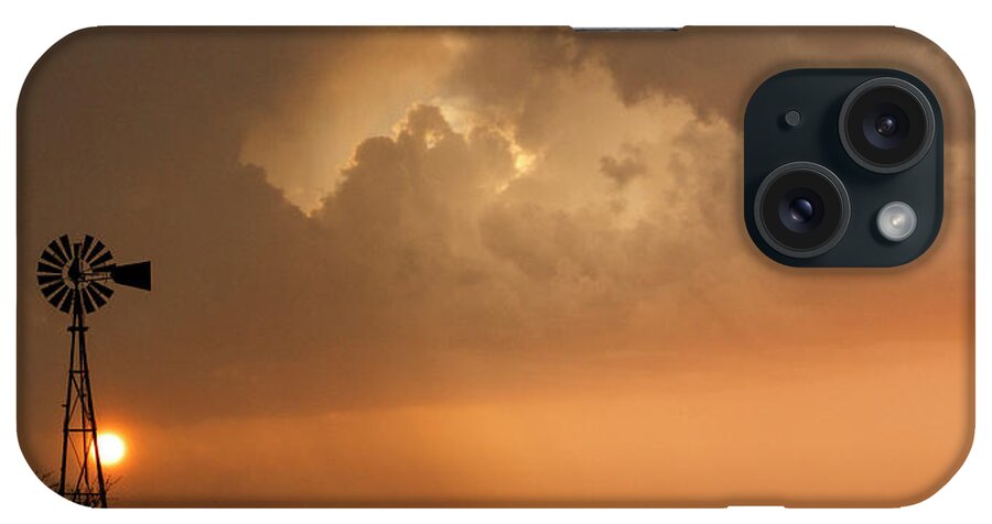 Kansas iPhone Case featuring the photograph Stormy Sunset and Windmill 09 by Rob Graham