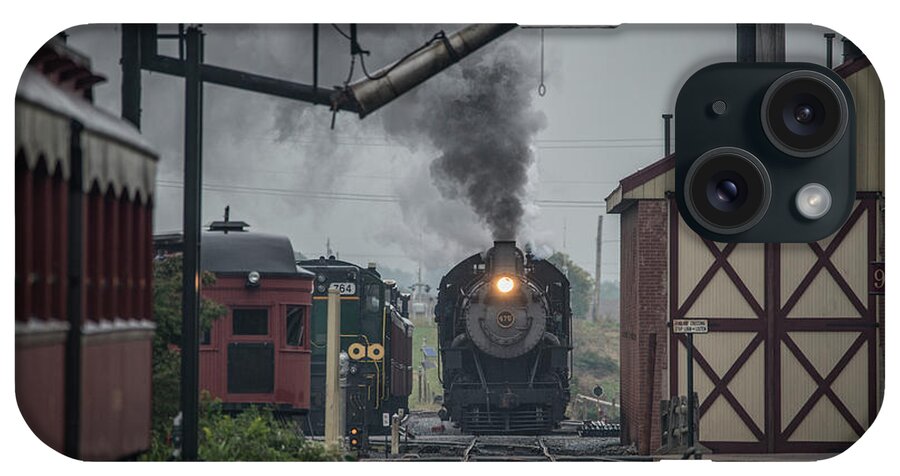 Strasburg Railroad iPhone Case featuring the photograph Strasburg Railroad 475 arrives at Strasburg PA - by Jim Pearson