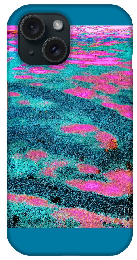  Pavement Color Extracted And Pushed And ...pushed Until I Got My Desired Result.abstracted Image Pink And Turquoise Dominate iPhone Case featuring the photograph Street Art by Priscilla Batzell Expressionist Art Studio Gallery
