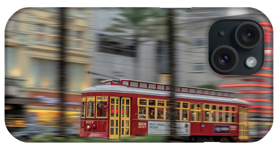 New Orleans iPhone Case featuring the photograph Street Car Flying Down Canal by Susan Rissi Tregoning