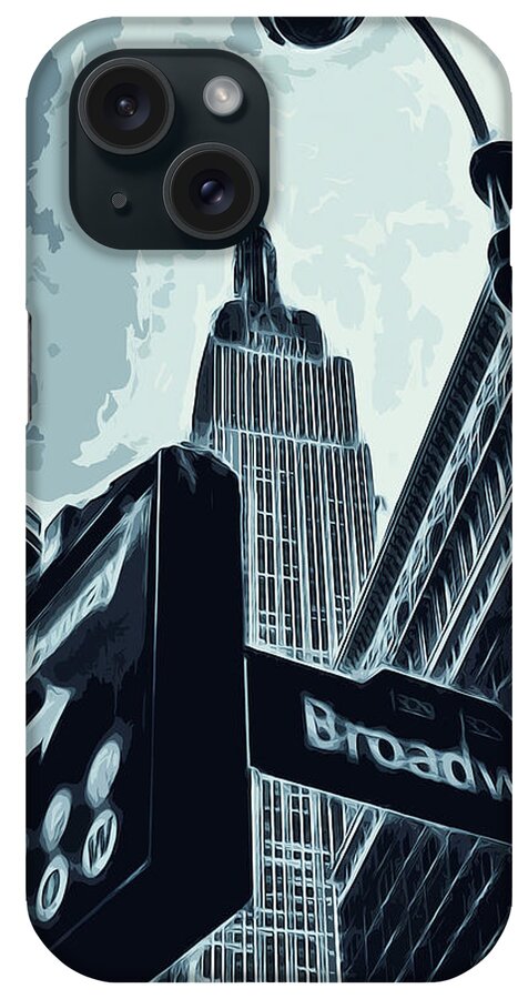 City iPhone Case featuring the painting Streets of New York - Broadway view by AM FineArtPrints