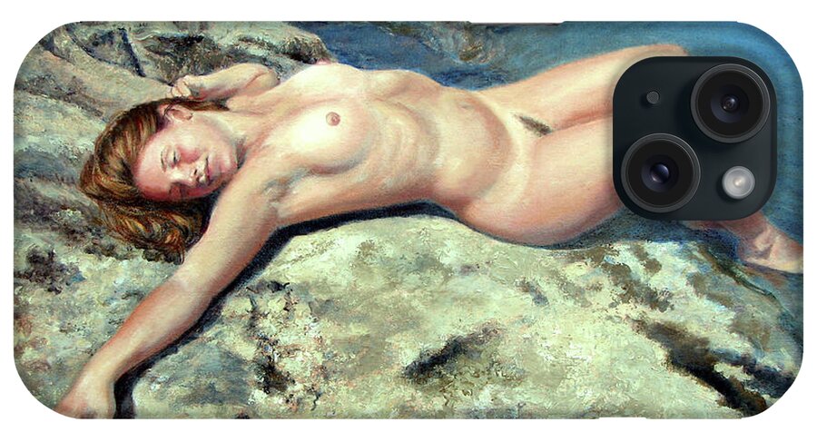 Nude Woman iPhone Case featuring the painting Stretch on Rock Ledge by Marie Witte