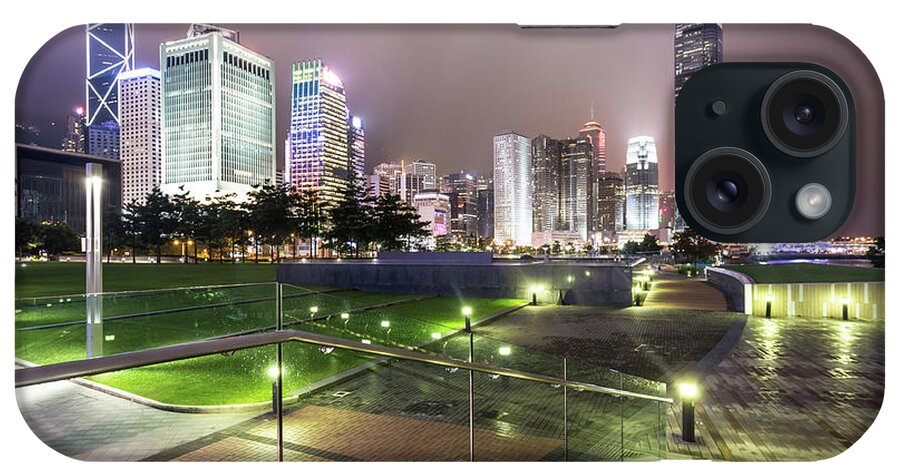 China iPhone Case featuring the photograph Stunning night view of the famous Hong Kong island business dist by Didier Marti