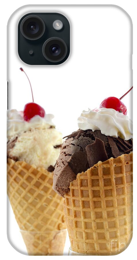 Brown iPhone Case featuring the photograph Summer chocolate and vanilla ice cream wafer cones. by Milleflore Images