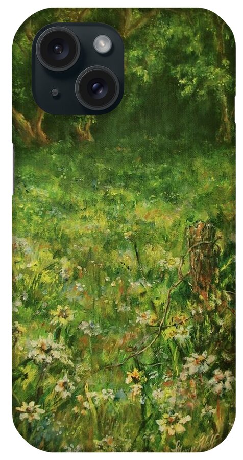 Green iPhone Case featuring the painting Summer Meadow by Mary Wolf