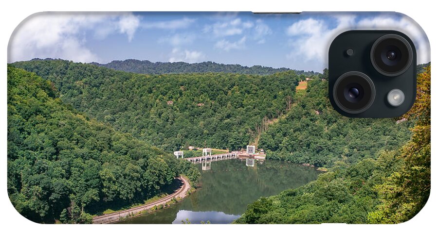 Hawks Nest State Park; West Virginia State Park; New River National River; New River Gorge; Wv; Summer; Blue Skies; Reflections; Hawks Nest Dam; Green Mountains; Hn158 iPhone Case featuring the photograph Summer view at Lovers Leap by Mary Almond