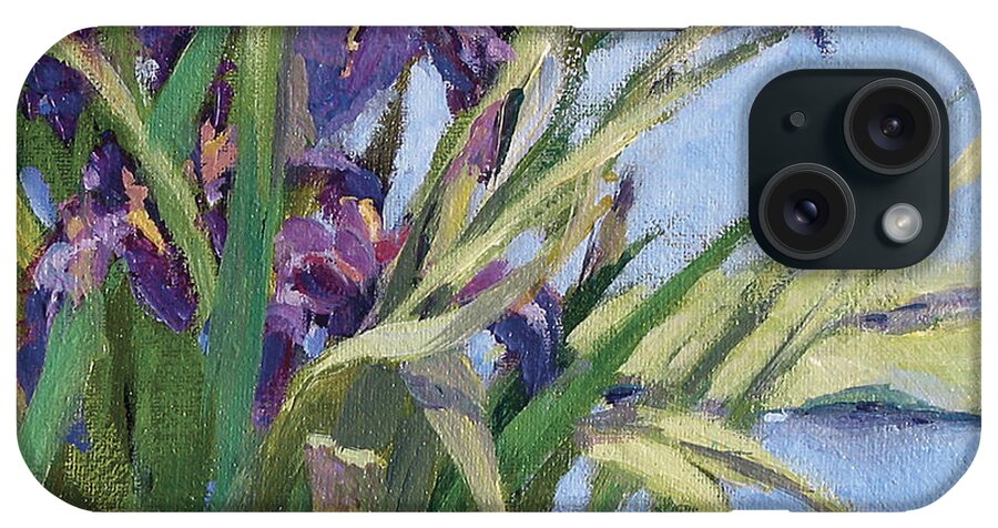 Purple Iris In Water iPhone Case featuring the painting Sun Day - Iris in a Pond by L Diane Johnson