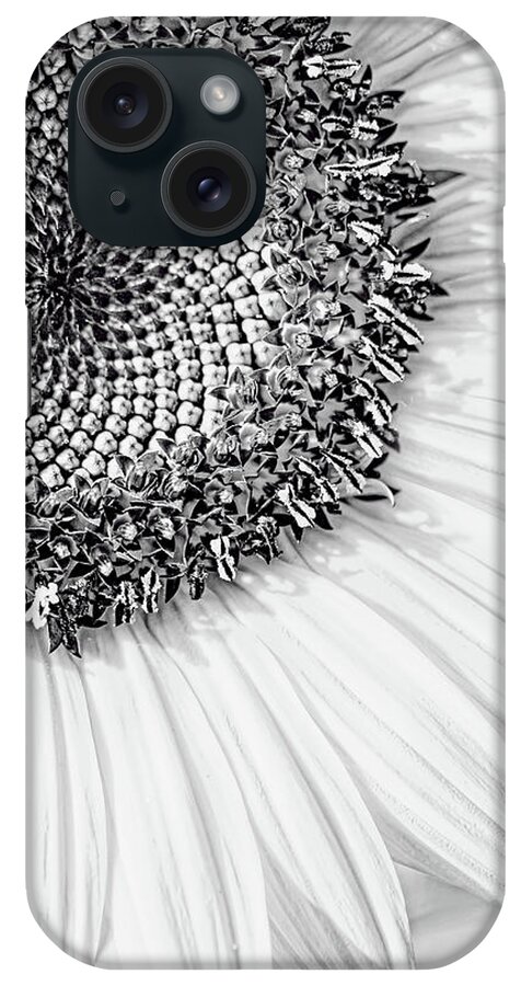 Sunflower iPhone Case featuring the photograph Sunflower Macro Black and White by Jennie Marie Schell
