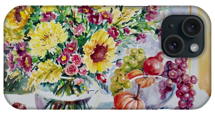 Floral iPhone Case featuring the painting Sunflowers and Fruit by Ingrid Dohm