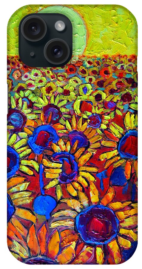 Sunflowers iPhone Case featuring the painting Sunflowers Field At Sunrise by Ana Maria Edulescu
