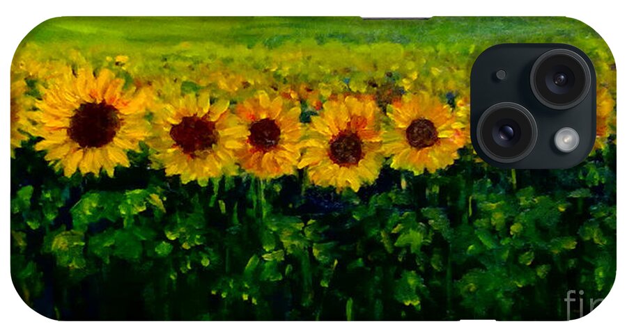 Sun Flowers iPhone Case featuring the painting Sunflowers in a row by Asha Sudhaker Shenoy