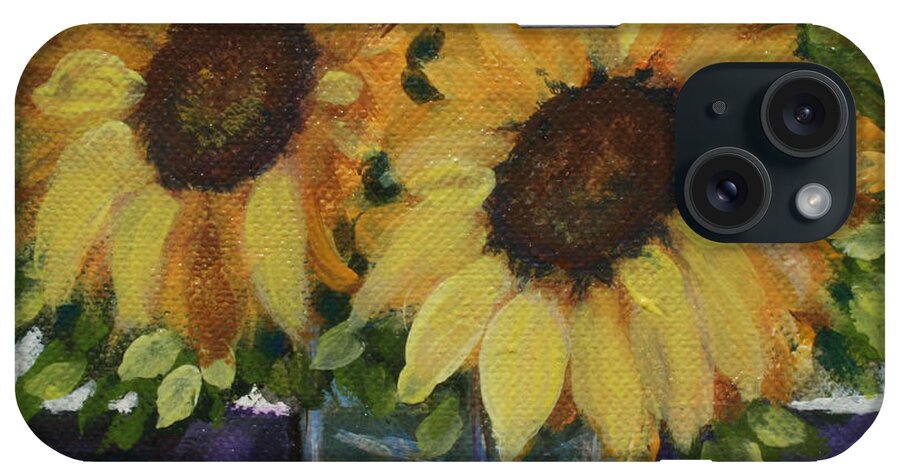 Sunflower iPhone Case featuring the painting Sunflowers in a Square Vase by Donna Tucker