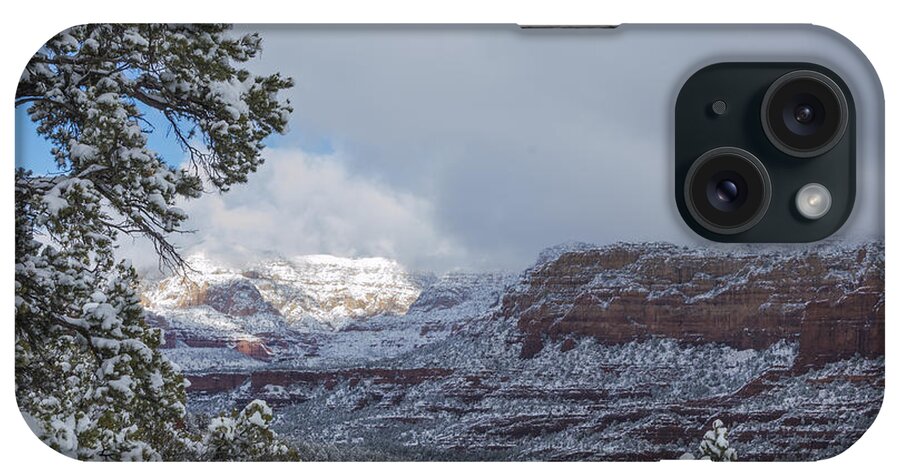 Sedona iPhone Case featuring the photograph Sunlit Snowy Cliff by Laura Pratt