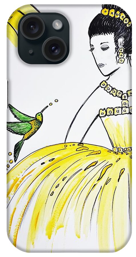 Princess iPhone Case featuring the painting Sunny Princess Talk With Hummingbird by Jasna Gopic