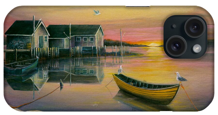 Fishing Village iPhone Case featuring the painting Sunrise on Blue Rocks 2 by Wayne Enslow