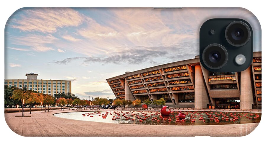 Downtown iPhone Case featuring the photograph Sunrise Panorama of Downtown Dallas City Hall and Park Plaza Reflection Pool - North Texas by Silvio Ligutti