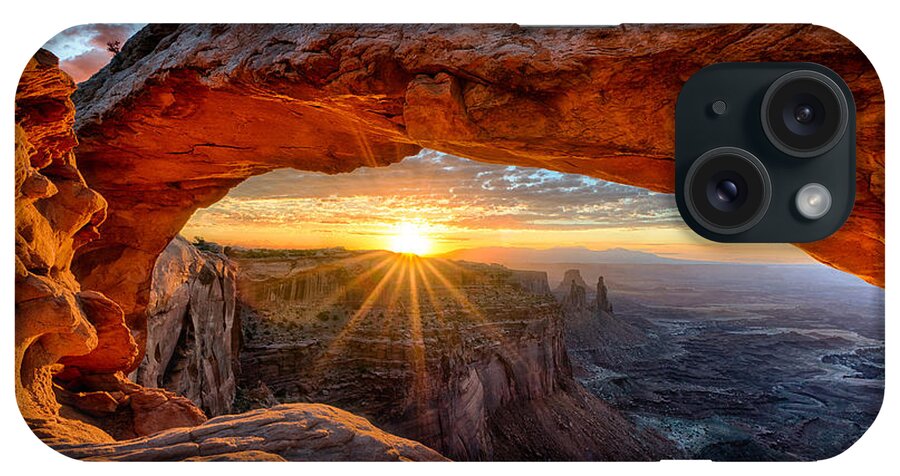 #mesa #arch #beautiful #beautifulsunrise #burst #canyonlands #detail #glow #rays #sony #sun #sunrise #utah #warm iPhone Case featuring the photograph Sunrise Under Mesa Arch by David Soldano