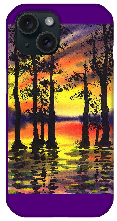 Sunset iPhone Case featuring the painting Sunset And The Trees by Irina Sztukowski