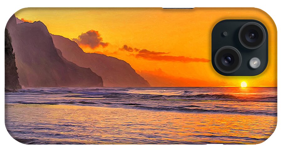Hawaii iPhone Case featuring the painting Sunset at Ke'e Beach Kauai by Dominic Piperata