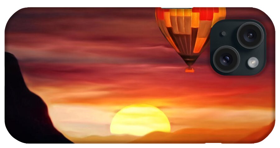 Sunset iPhone Case featuring the digital art Sunset Balloon Ride by - Zedi -