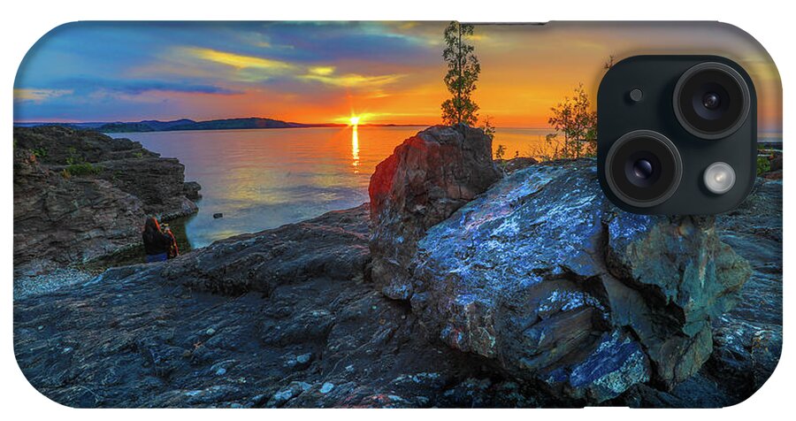 Presque Isle iPhone Case featuring the photograph Sunset Black Rocks Marquette Michigan -7491 by Norris Seward