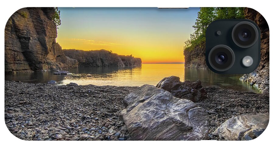 Presque Isle iPhone Case featuring the photograph Sunset Black Rocks Marquette Michigan -7631 by Norris Seward