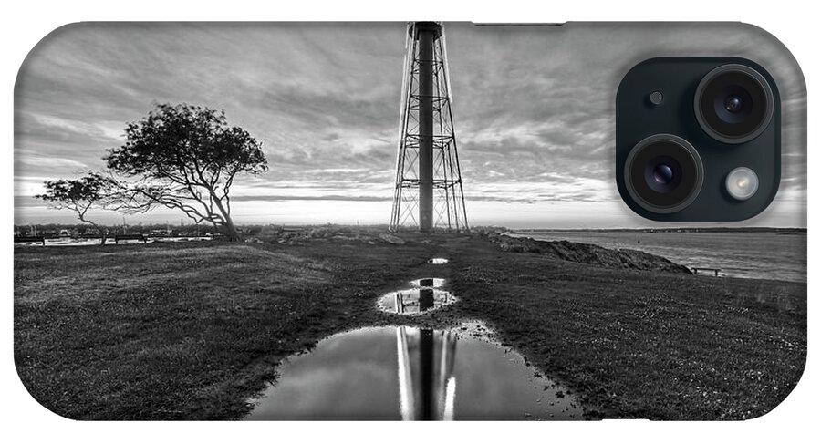 Marblehead iPhone Case featuring the photograph Sunset in Chandler Hovey Park Marblehead Light Tower Reflection Black and White by Toby McGuire