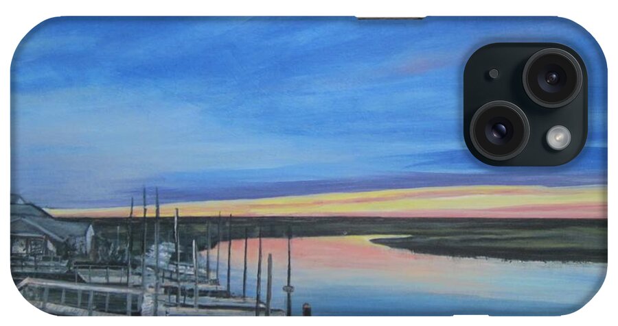 Painting iPhone Case featuring the painting Sunset On The Docks by Paula Pagliughi