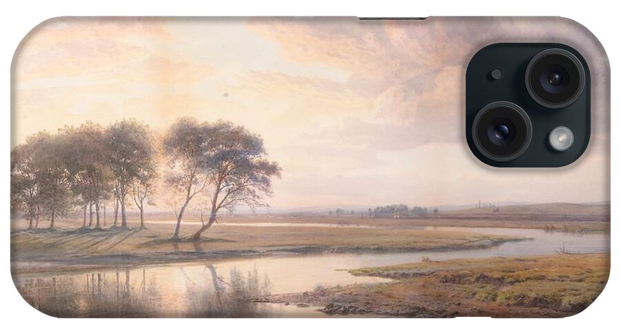 Henry Albert Hartland (1840-1893) Sunset On The Shannon iPhone Case featuring the painting Sunset on The Shannon by Henry Albert