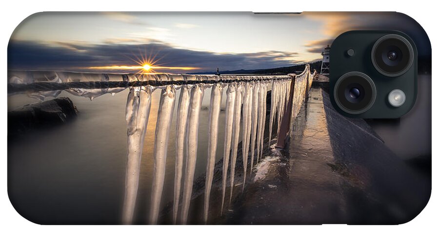 Canada iPhone Case featuring the photograph Sunset over Grand Marais Lighthouse Breakwall by Jakub Sisak