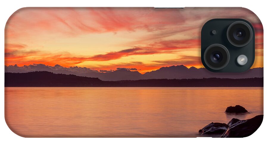 Sunset iPhone Case featuring the digital art Sunset Puget Sound by Michael Lee