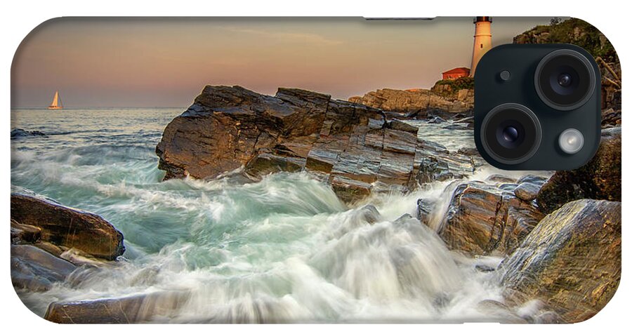 Portland Head Lighthouse iPhone Case featuring the photograph Sunset Sail at Portland Head Light by Kristen Wilkinson
