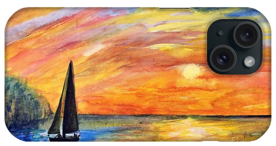 Sunset iPhone Case featuring the painting Sunset Sail by Deb Stroh-Larson